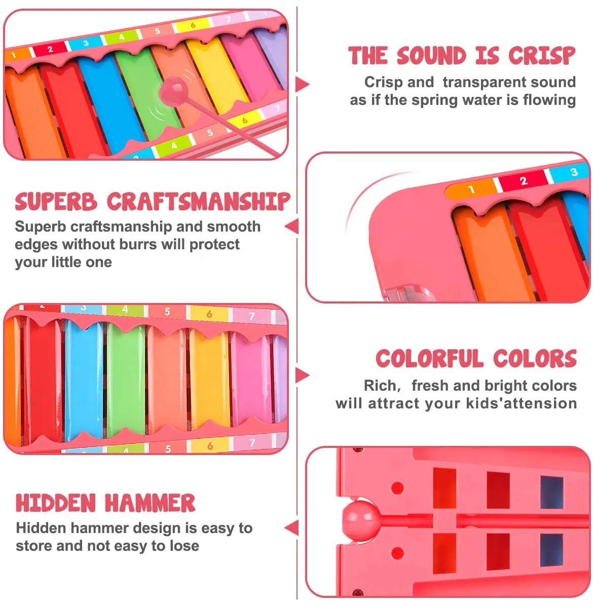 Baoli High-Quality Sound 8 Scales Xylophone Musical Instrument Toy for Kids Baby Hand Percussion